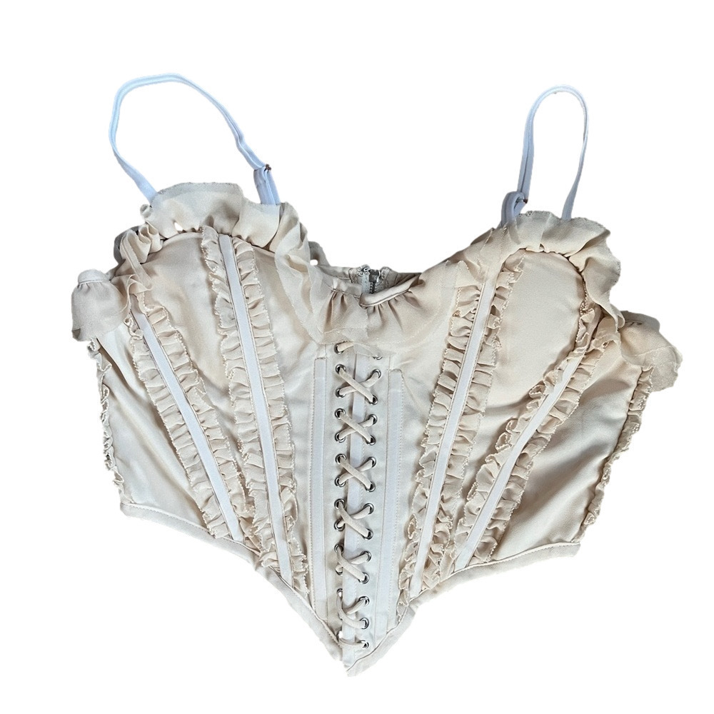 NWT NBD Large Rhea Corset strapless cream lace up front zipper back MSRP $200 - Picture 4 of 6